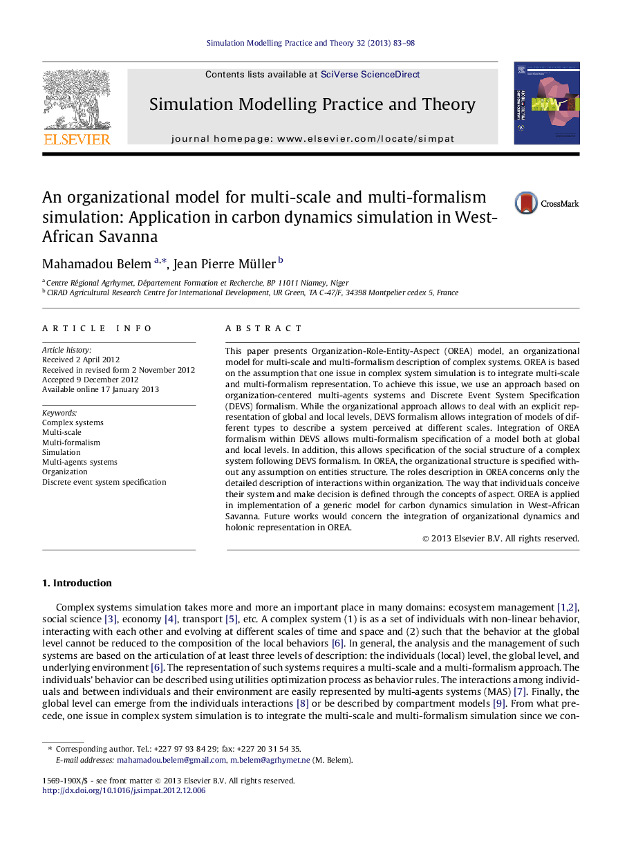 An organizational model for multi-scale and multi-formalism simulation: Application in carbon dynamics simulation in West-African Savanna