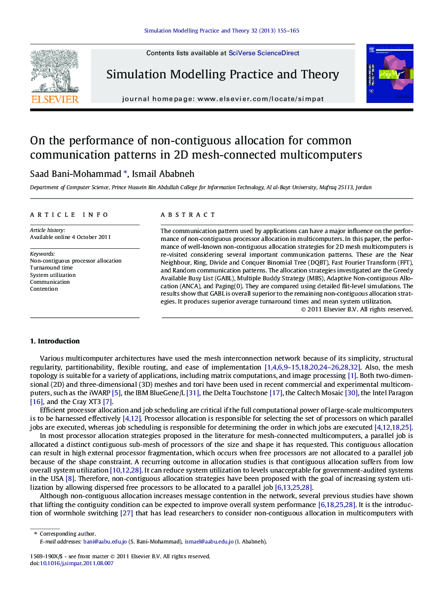 On the performance of non-contiguous allocation for common communication patterns in 2D mesh-connected multicomputers