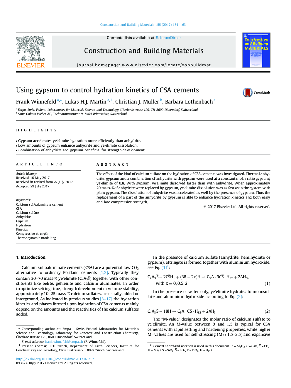 Using gypsum to control hydration kinetics of CSA cements