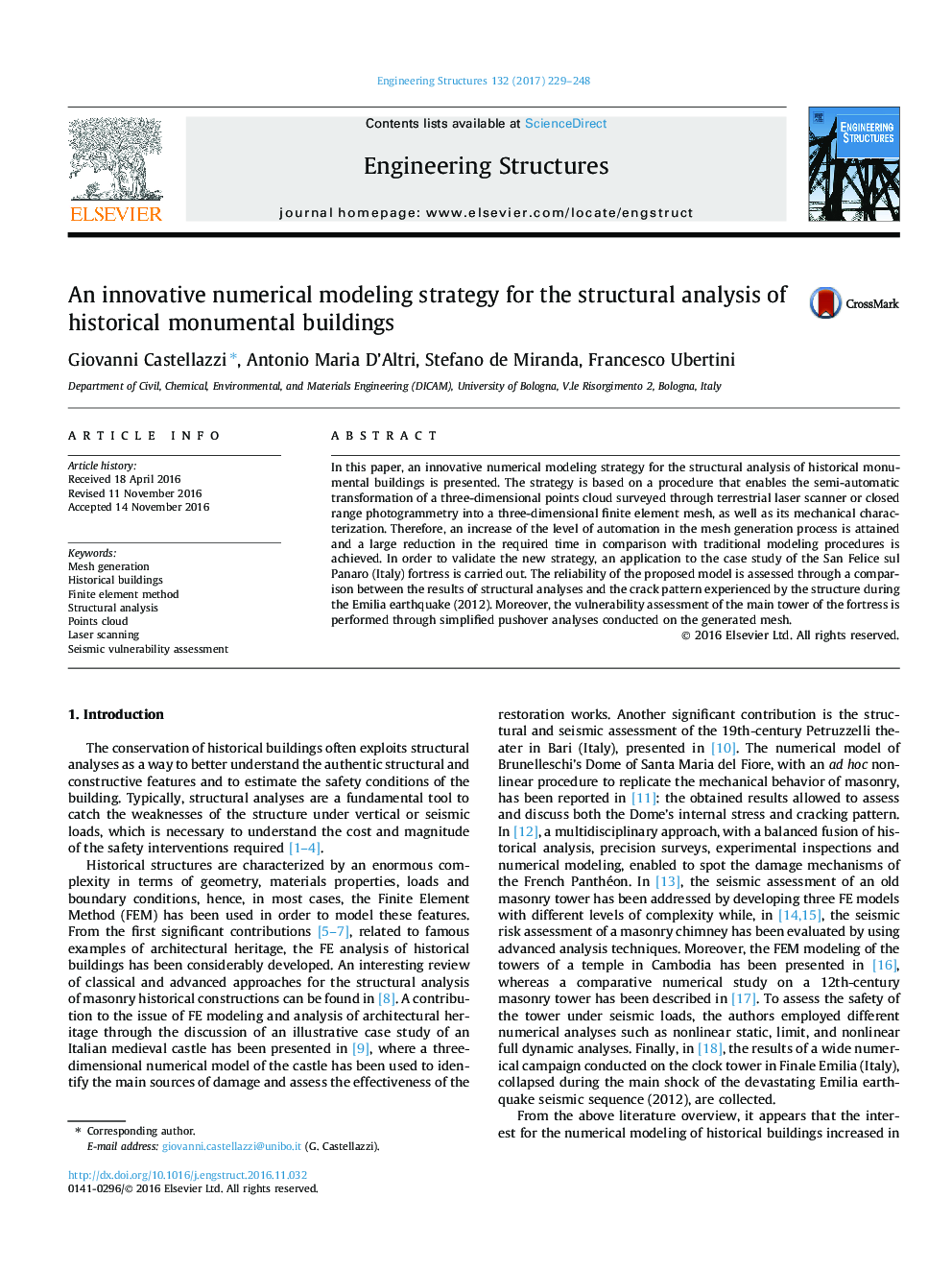 استراتژی مدل سازی عددی نوین برای تحلیل ساختاری ساختمان های تاریخی 