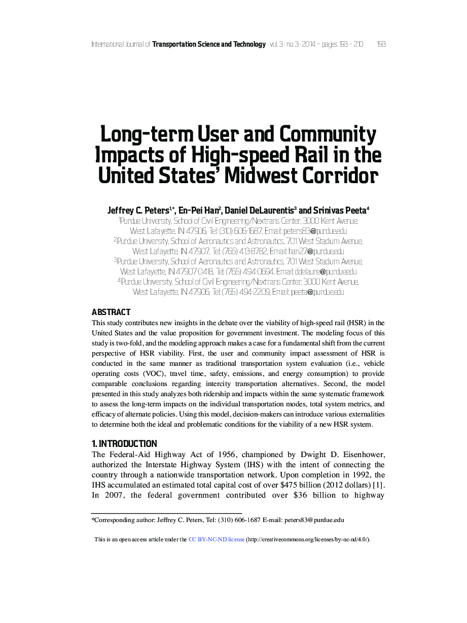 Long-term User and Community Impacts of High-speed Rail in the United States' Midwest Corridor