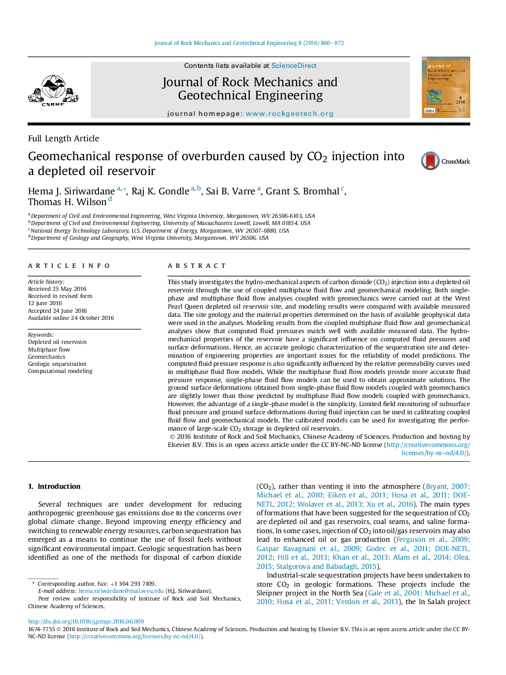 Geomechanical response of overburden caused by CO2 injection into a depleted oil reservoir