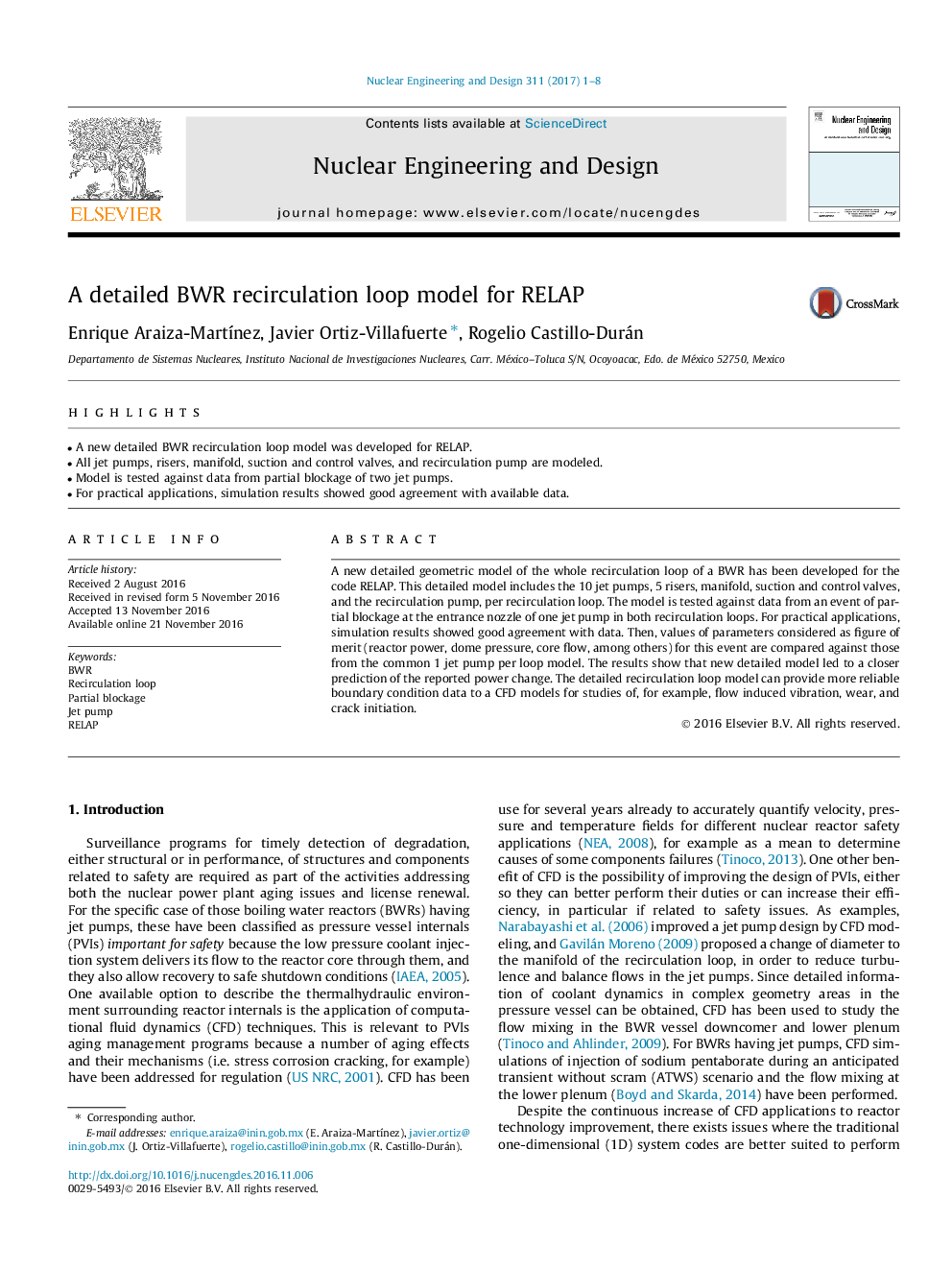 A detailed BWR recirculation loop model for RELAP