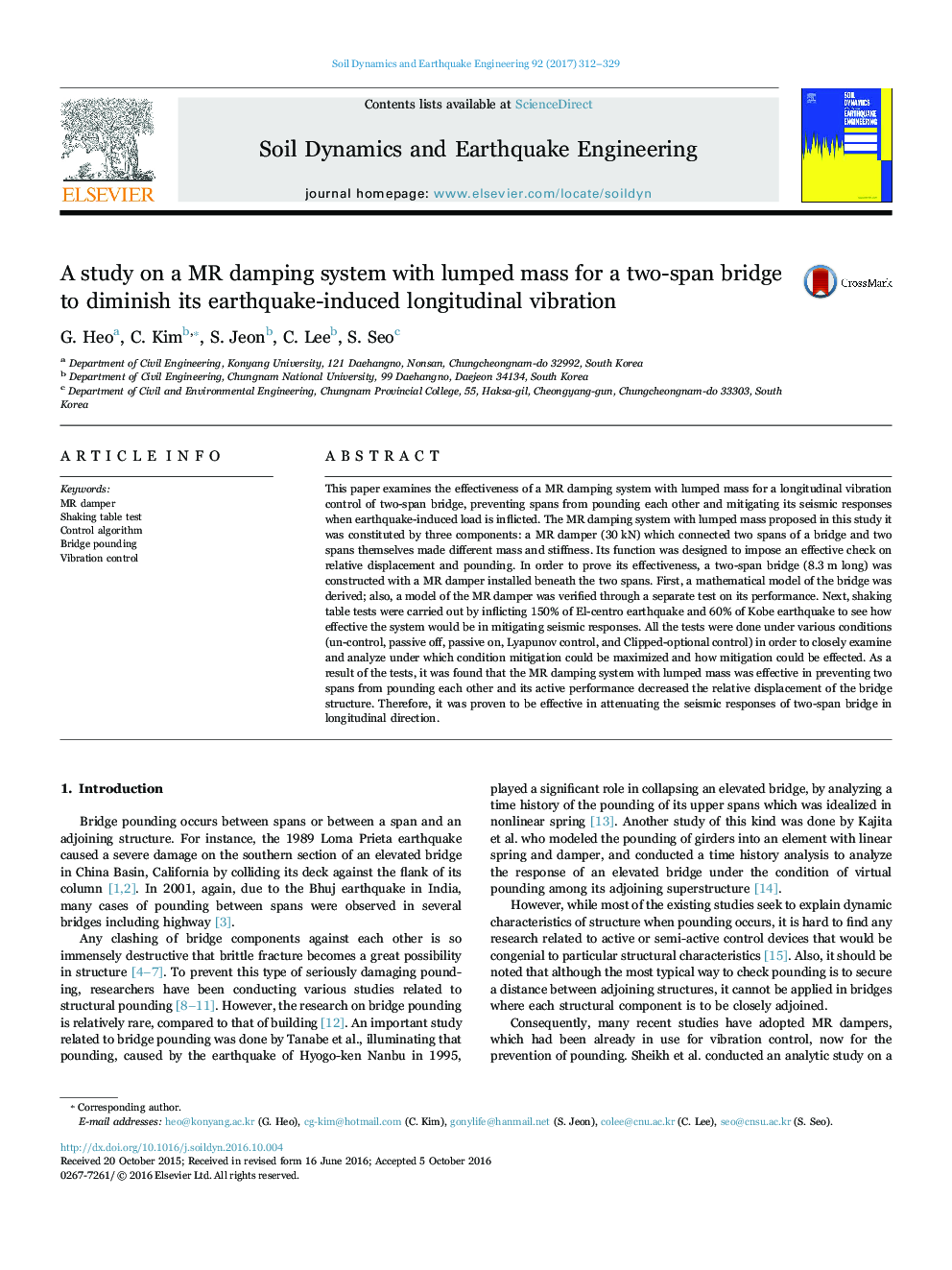 A study on a MR damping system with lumped mass for a two-span bridge to diminish its earthquake-induced longitudinal vibration