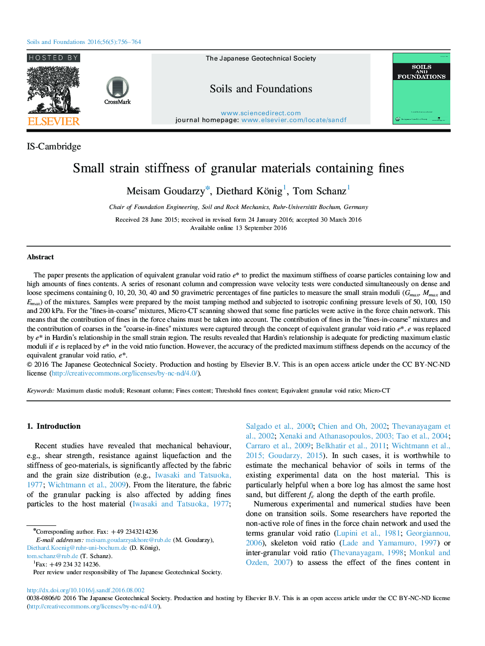 IS-CambridgeSmall strain stiffness of granular materials containing fines