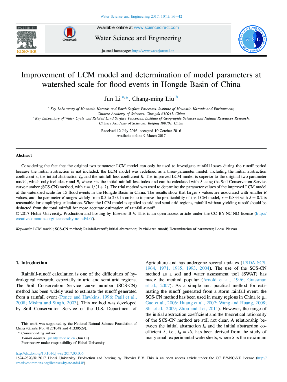 Improvement of LCM model and determination of model parameters at watershed scale for flood events in Hongde Basin of China