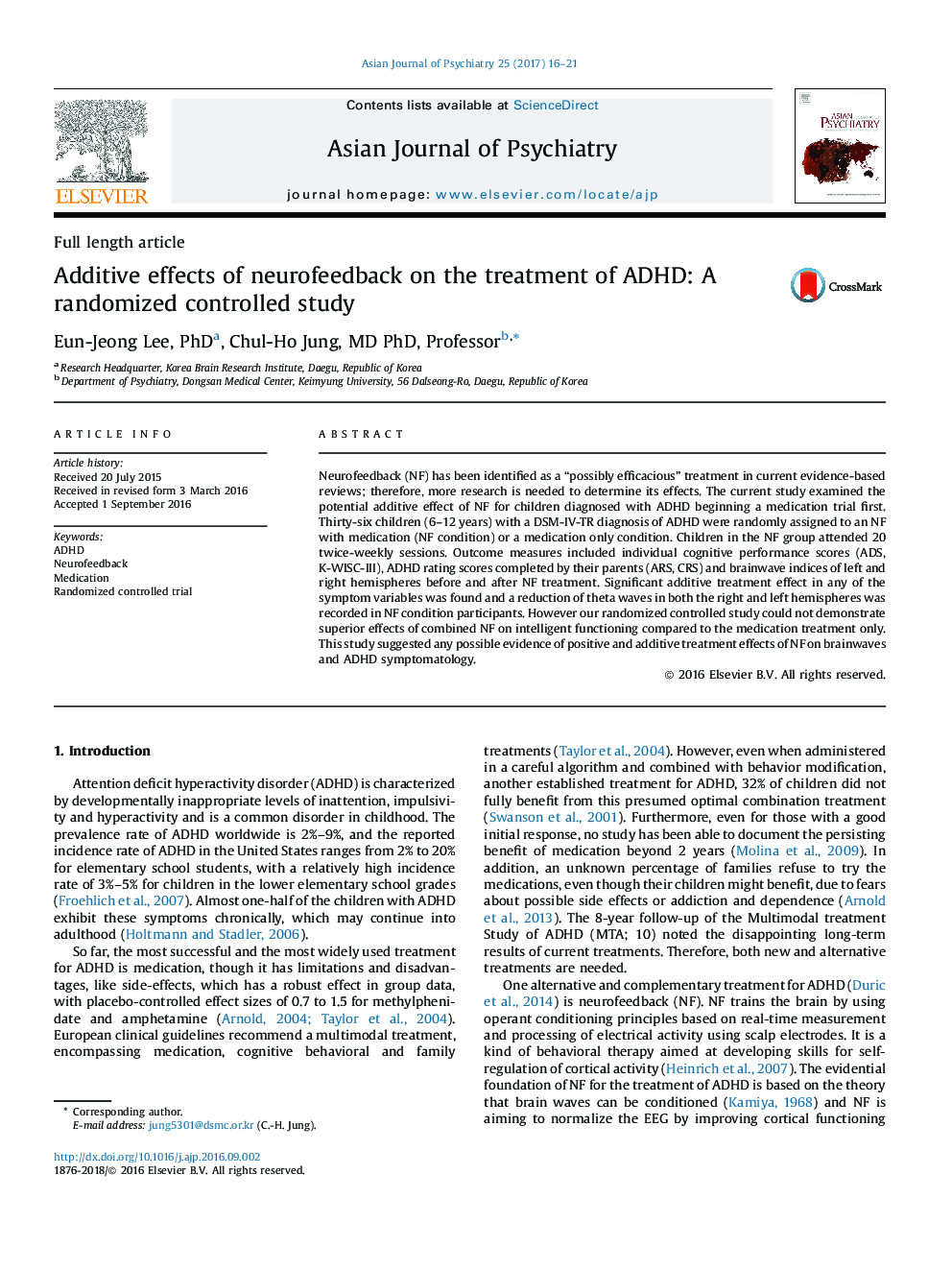 Additive effects of neurofeedback on the treatment of ADHD: A randomized controlled study