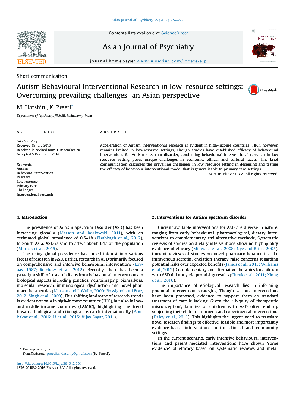 Autism Behavioural Interventional Research in low-resource settings: Overcoming prevailing challenges Â­ an Asian perspective