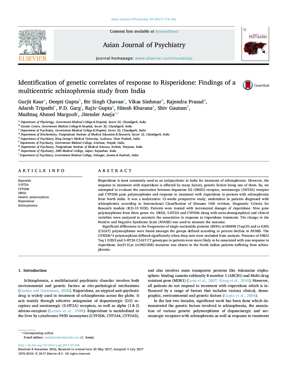 شناسایی همبستگی ژنتیکی پاسخ به ریسپریدون: یافته های یک مطالعه چندزیستی اسکیزوفرنی از هند 