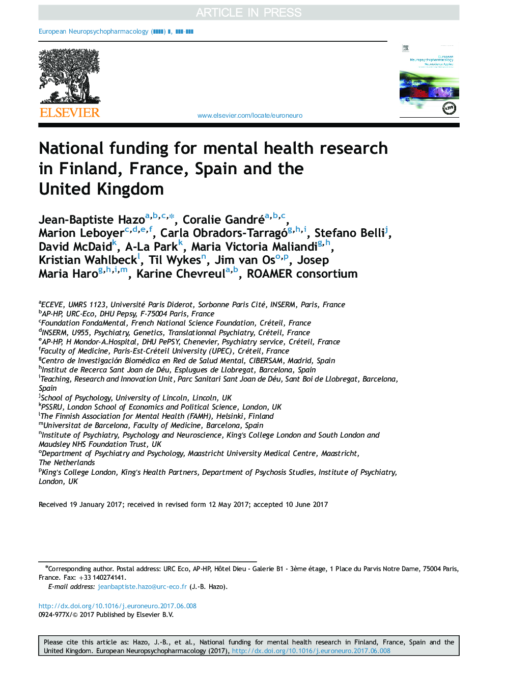 کمک مالی ملی برای تحقیقات بهداشت روانی در فنلاند، فرانسه، اسپانیا و انگلستان 