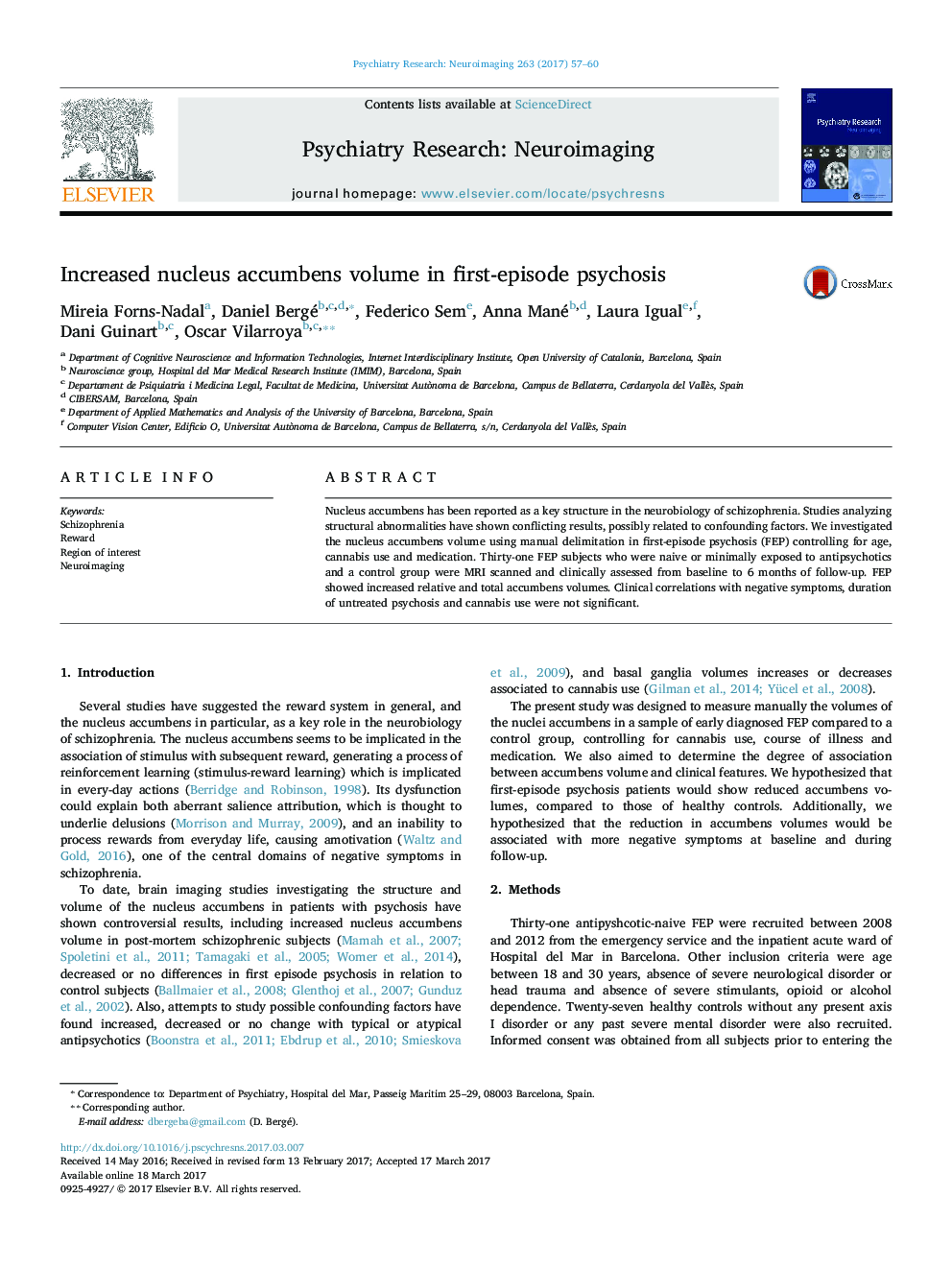 Increased nucleus accumbens volume in first-episode psychosis