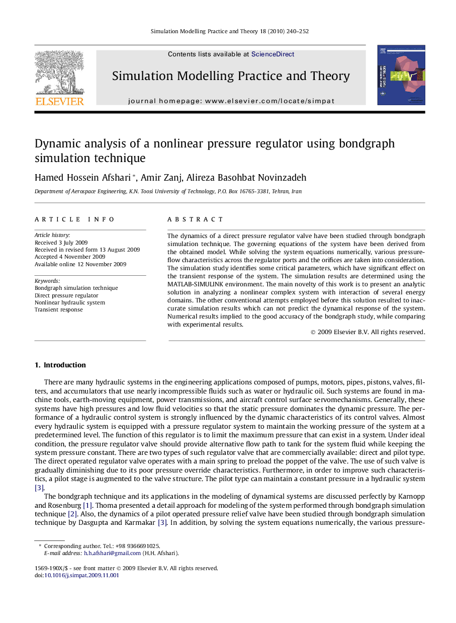 Dynamic analysis of a nonlinear pressure regulator using bondgraph simulation technique