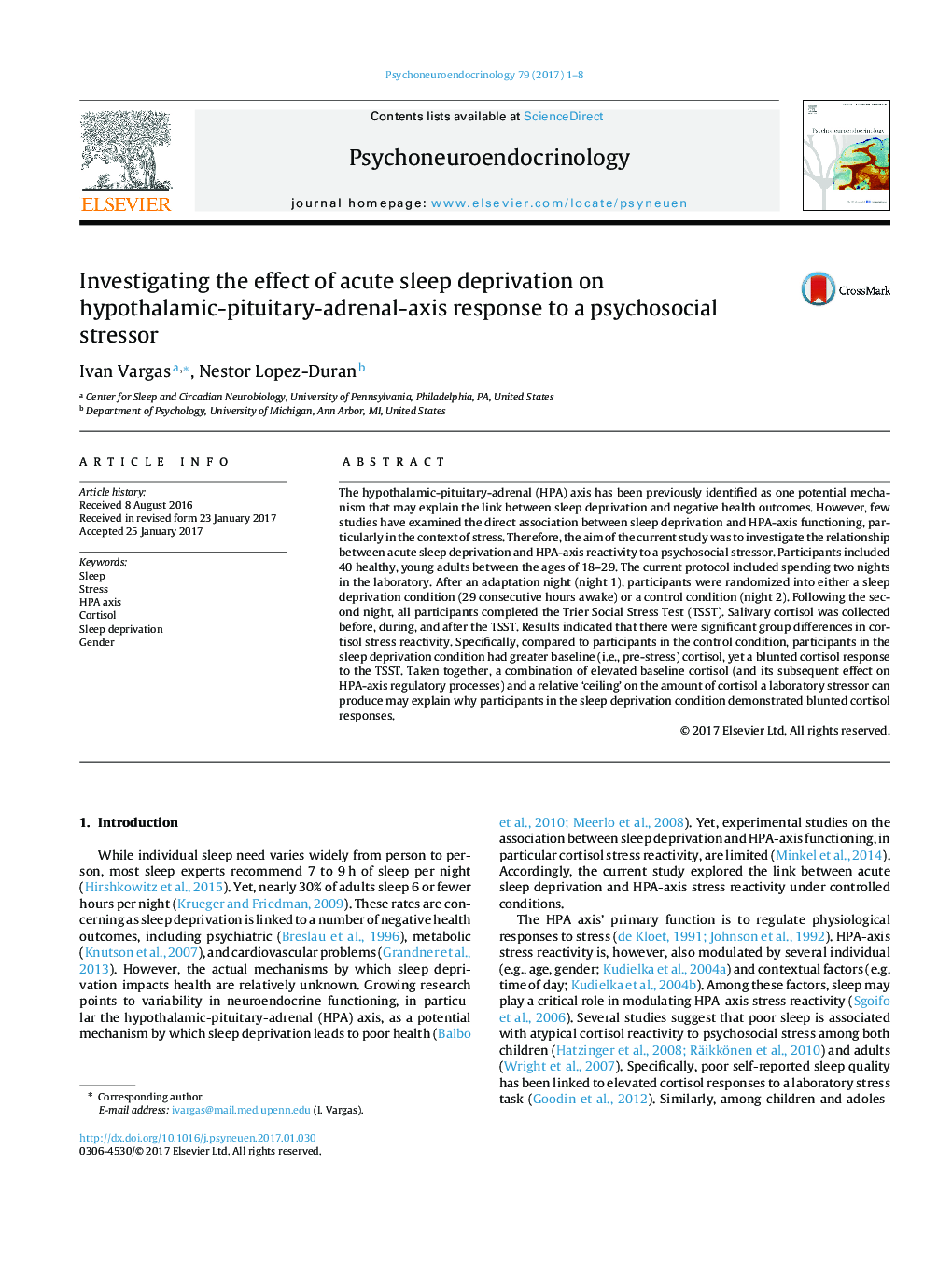 بررسی اثر محرومیت حاد بر پاسخ هیپوتالاموس-هیپوفیز-آدرنال به یک استرس روانشناختی 