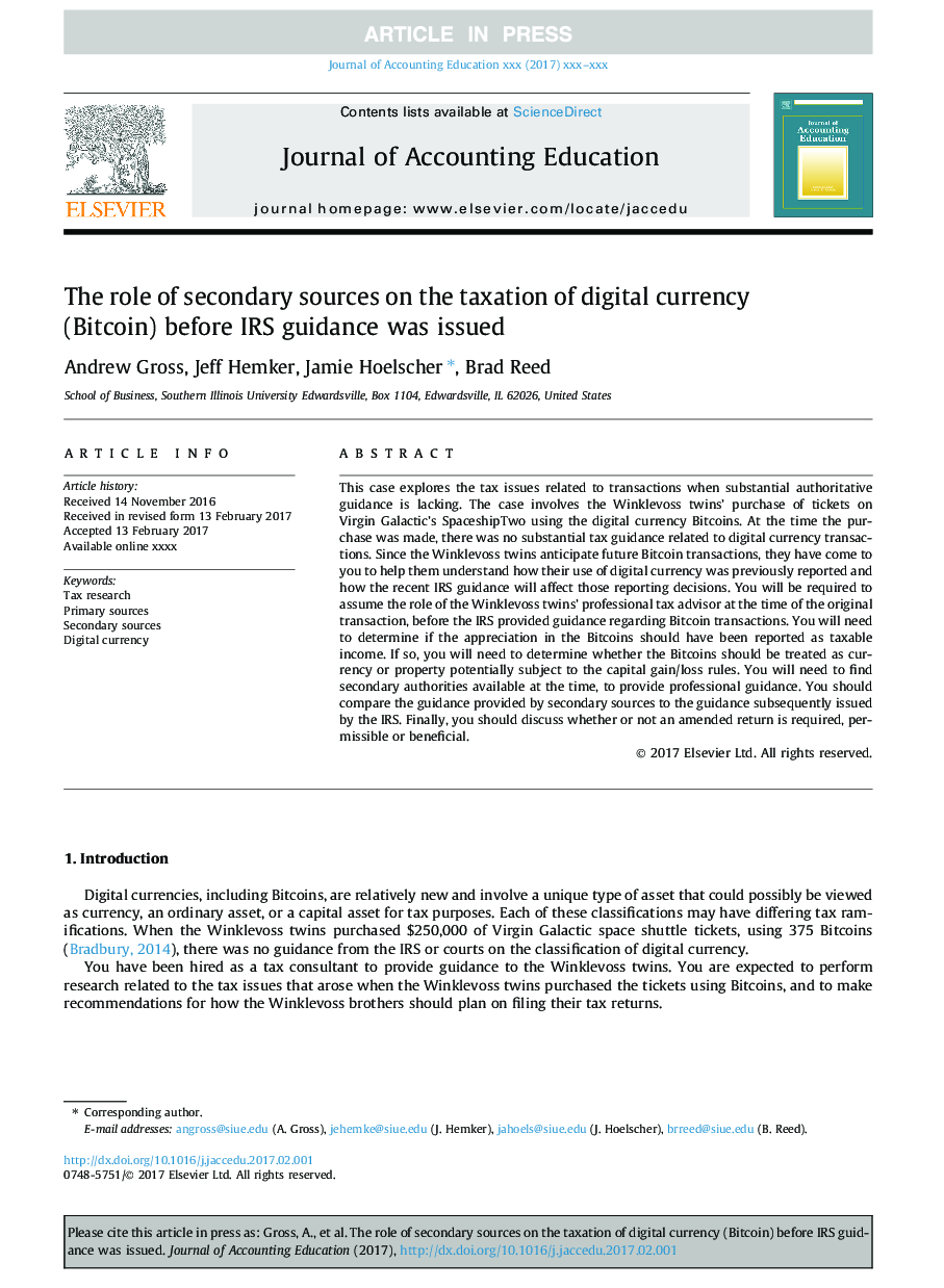The role of secondary sources on the taxation of digital currency (Bitcoin) before IRS guidance was issued