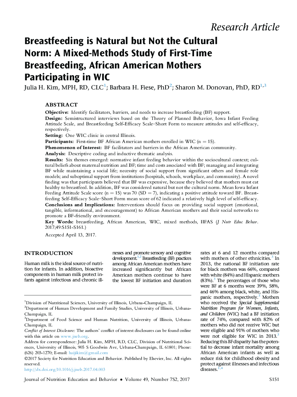 Breastfeeding is Natural but Not the Cultural Norm: A Mixed-Methods Study of First-Time Breastfeeding, African American Mothers Participating in WIC