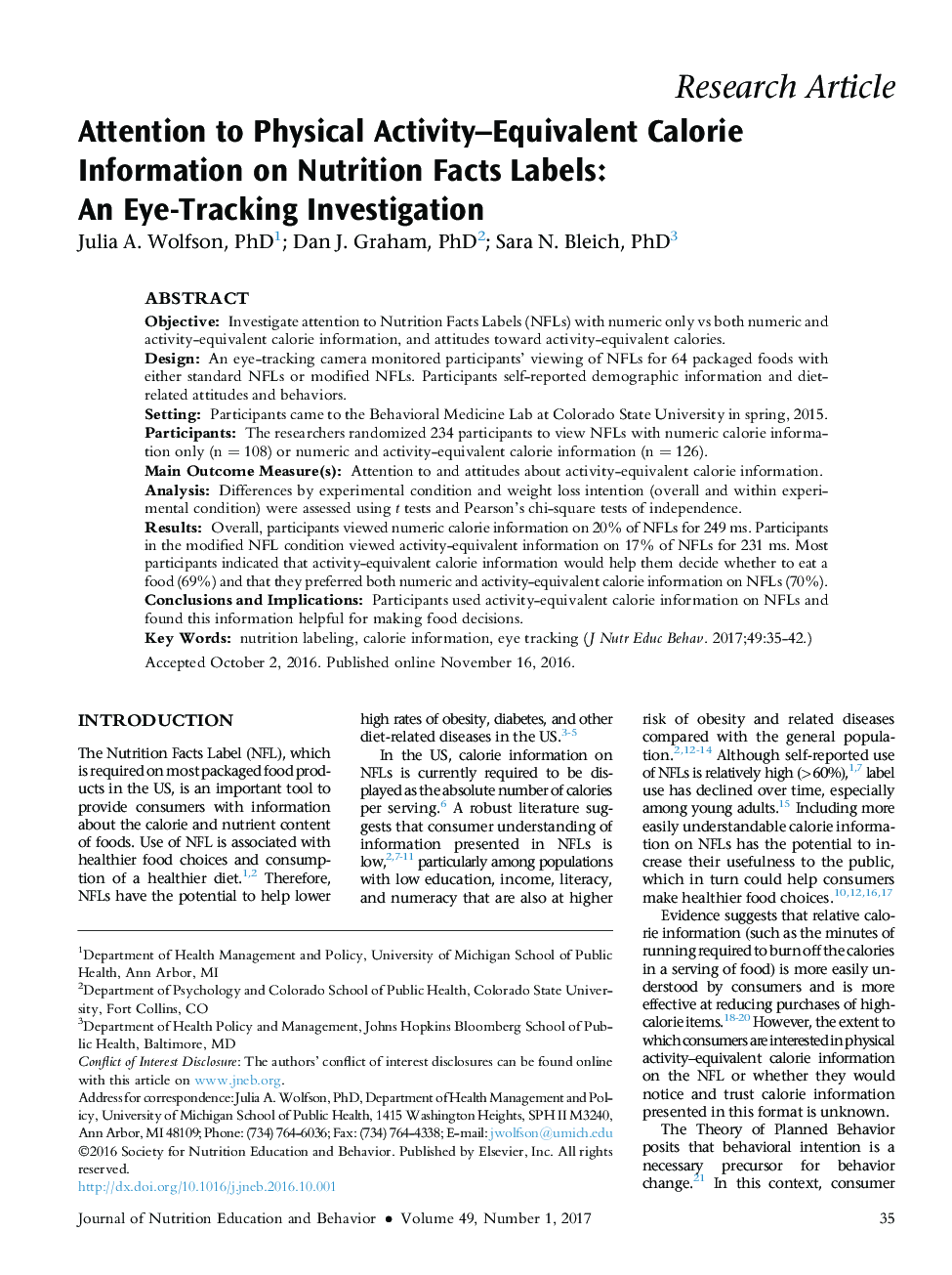 Attention to Physical Activity-Equivalent Calorie Information on Nutrition Facts Labels: AnÂ Eye-Tracking Investigation
