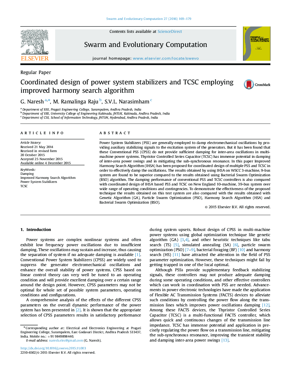 طراحی هماهنگ پایدار کننده های سیستم قدرت و TCSC  با استفاده از الگوریتم بهبود یافته ی جستجوی هارمونی
