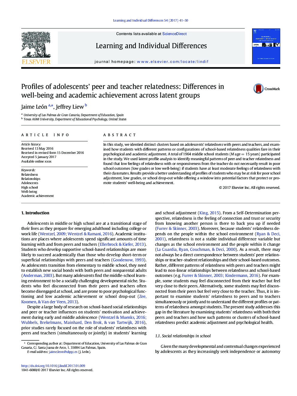 پروفایل های مربوط به همسالان و معلمین نوجوانان: تفاوت در رفاه و موفقیت تحصیلی در گروه های پنهان 