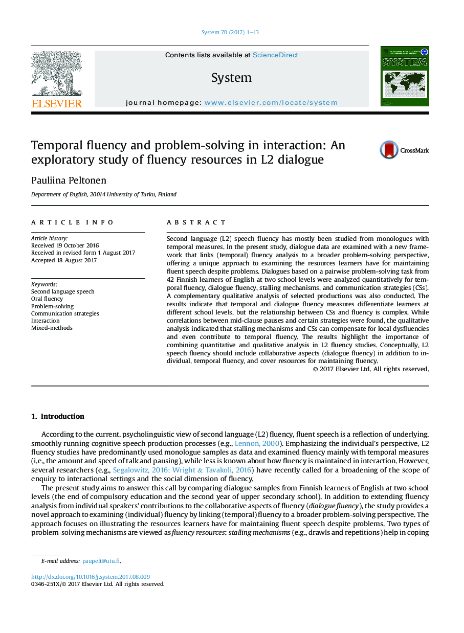 Temporal fluency and problem-solving in interaction: An exploratory study of fluency resources in L2 dialogue