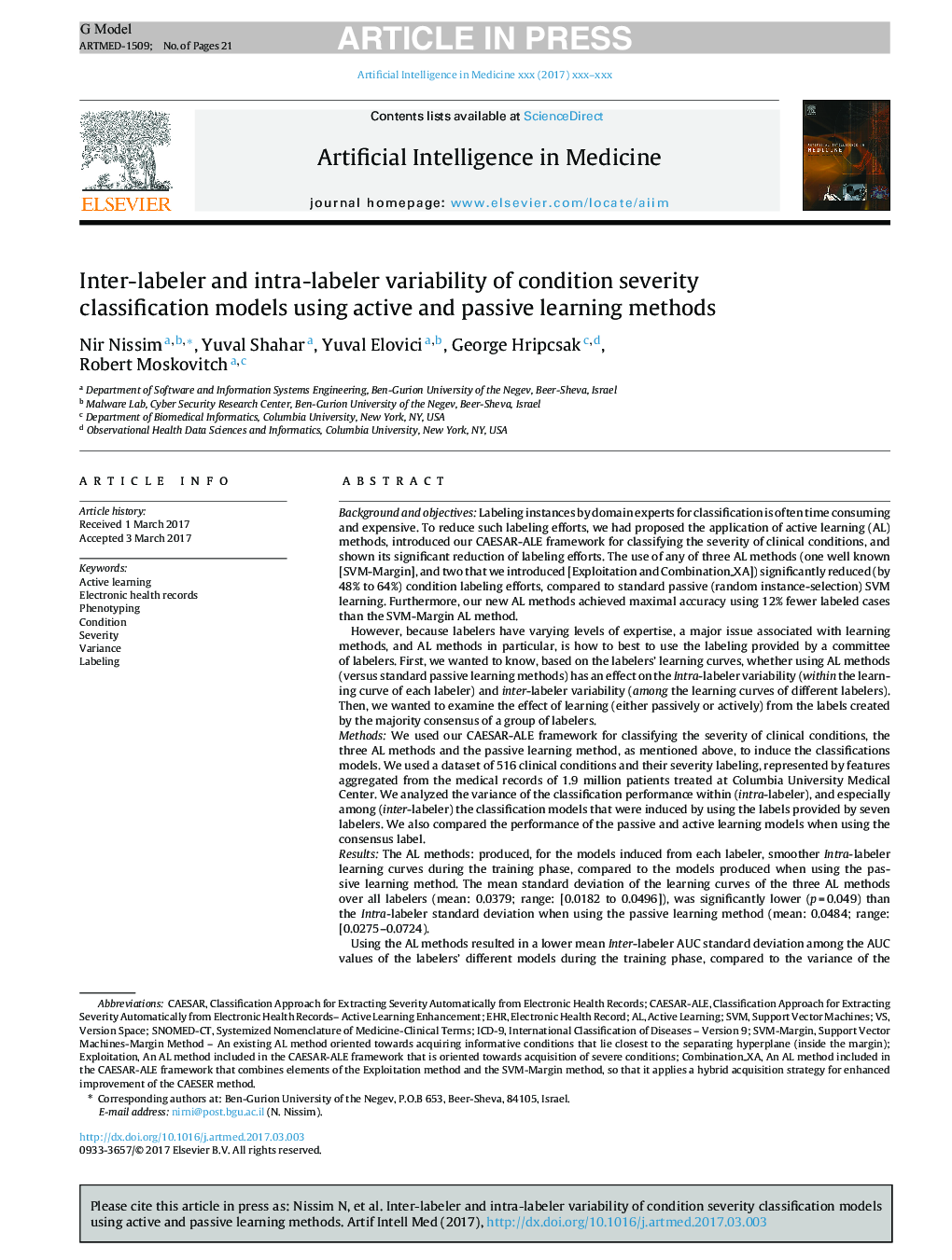 Inter-labeler and intra-labeler variability of condition severity classification models using active and passive learning methods
