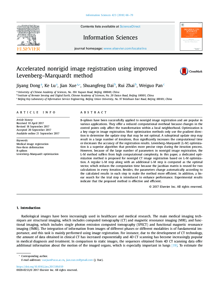 Accelerated nonrigid image registration using improved Levenberg-Marquardt method