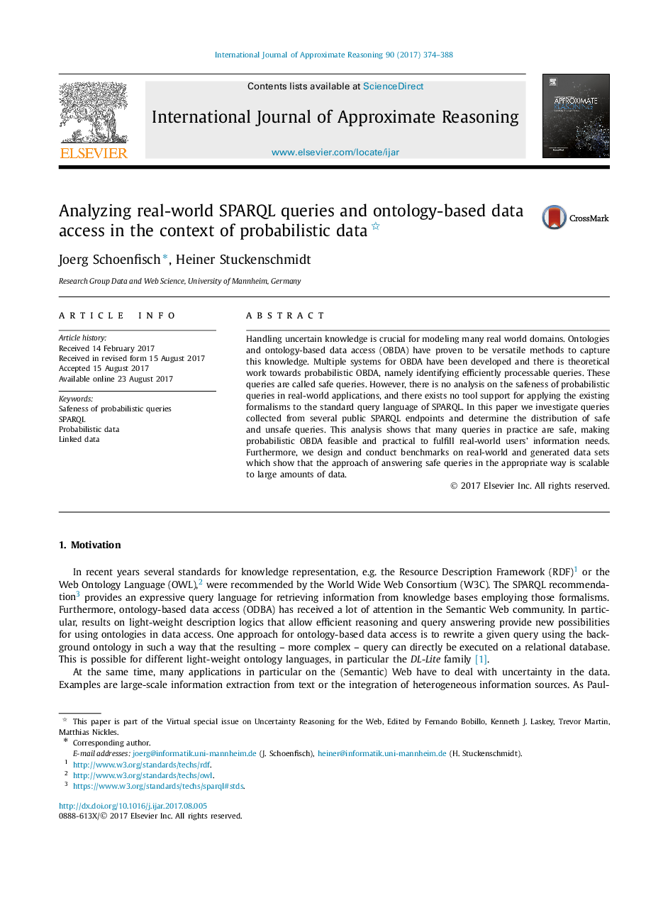 Analyzing real-world SPARQL queries and ontology-based data access in the context of probabilistic data