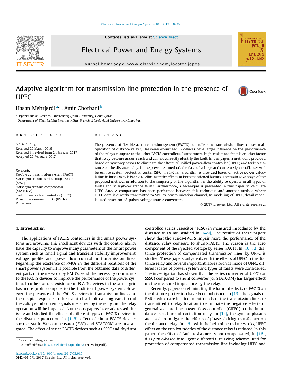 Adaptive algorithm for transmission line protection in the presence of UPFC