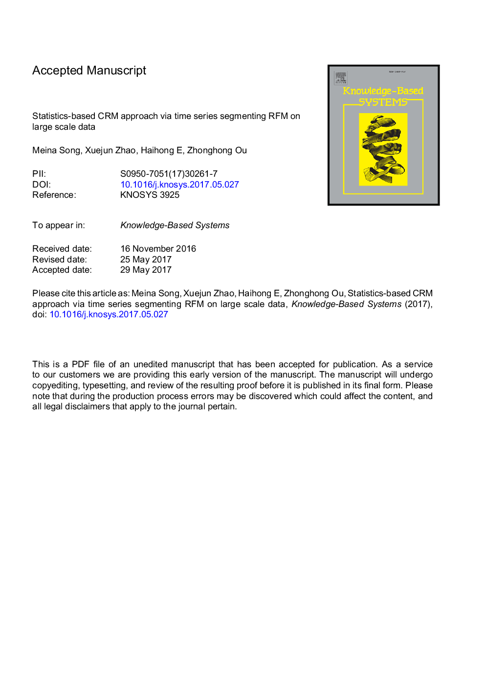 Statistics-based CRM approach via time series segmenting RFM on large scale data