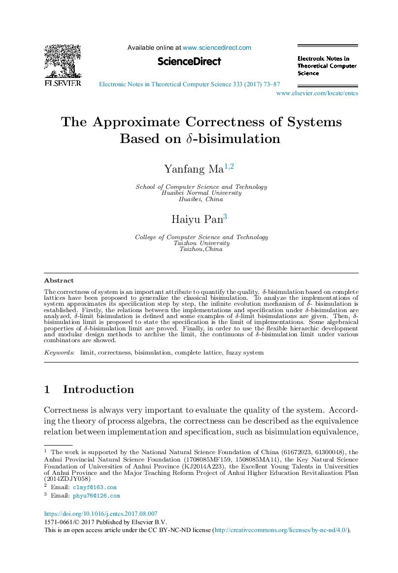 The Approximate Correctness of Systems Based on Î´-bisimulation