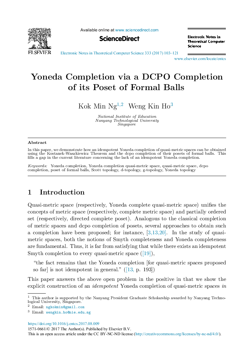 Yoneda Completion via a DCPO Completion of its Poset of Formal Balls