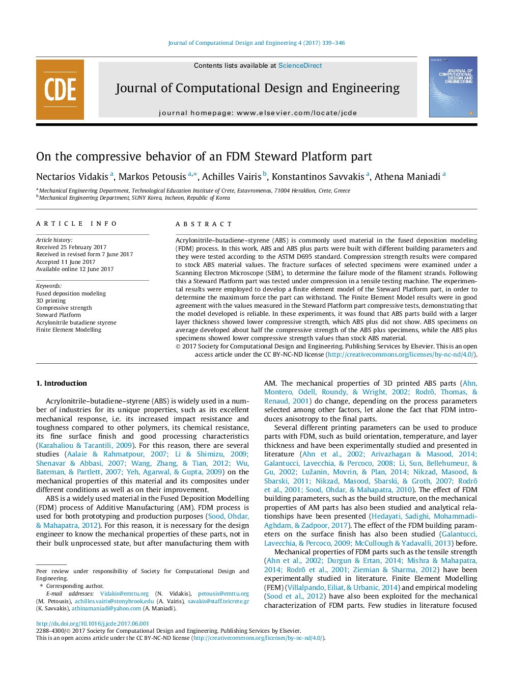 On the compressive behavior of an FDM Steward Platform part