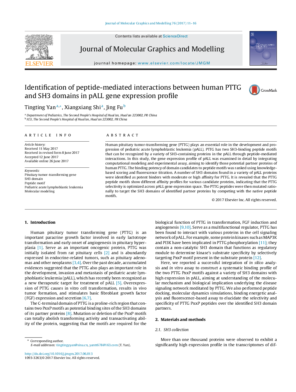 Identification of peptide-mediated interactions between human PTTG and SH3 domains in pALL gene expression profile