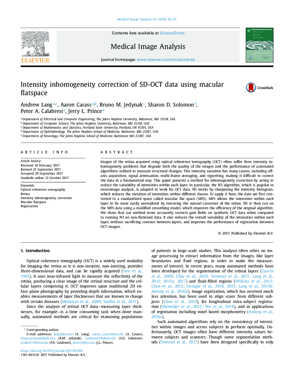 Intensity inhomogeneity correction of SD-OCT data using macular flatspace