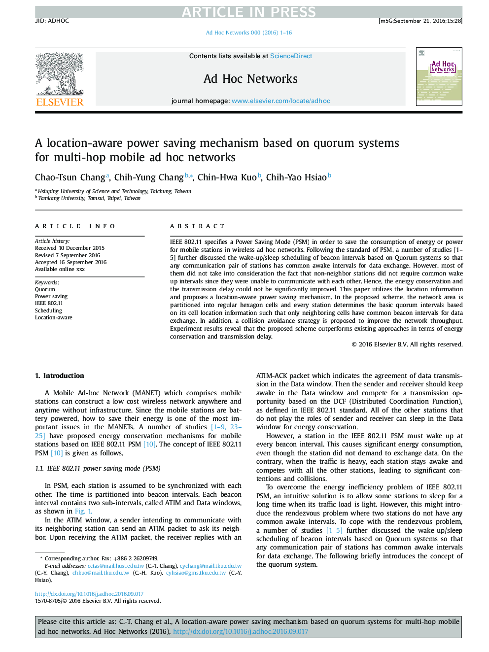 A location-aware power saving mechanism based on quorum systems for multi-hop mobile ad hoc networks