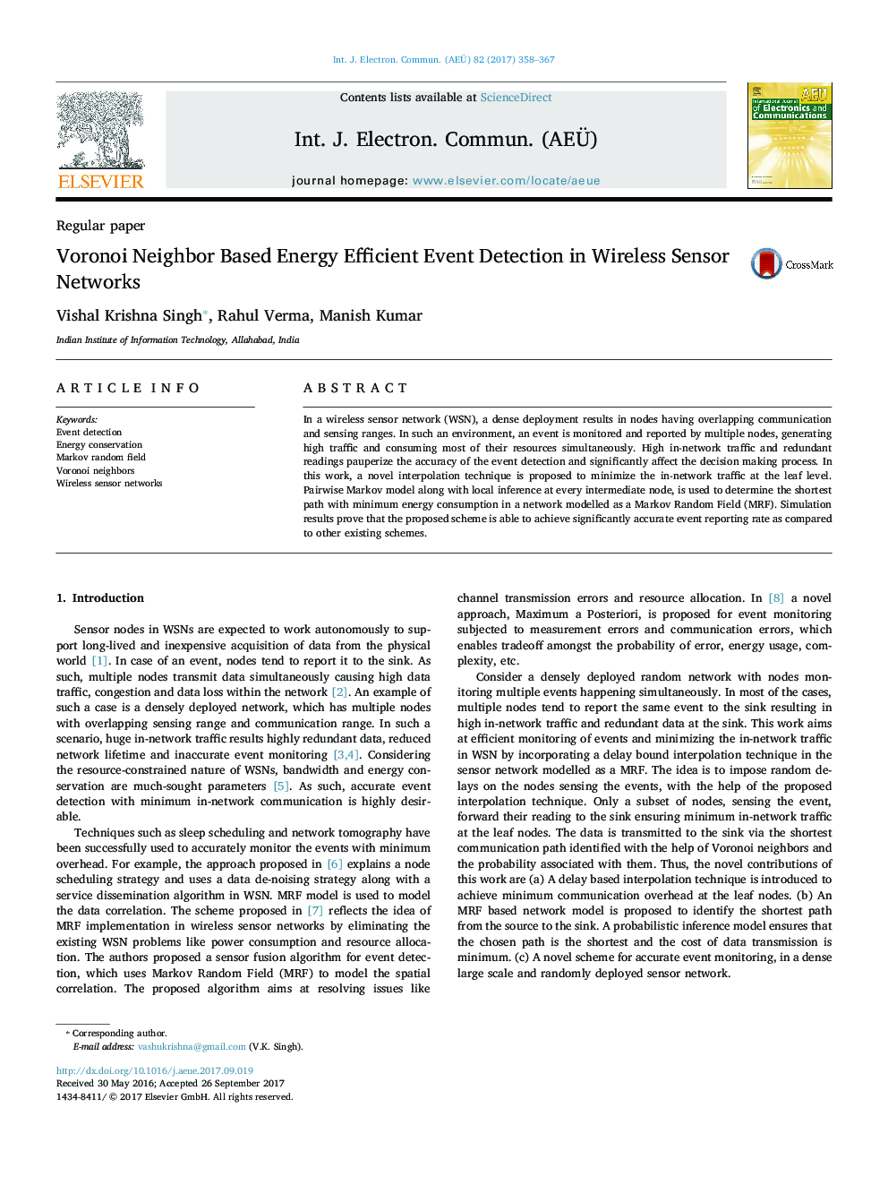 Voronoi Neighbor Based Energy Efficient Event Detection in Wireless Sensor Networks