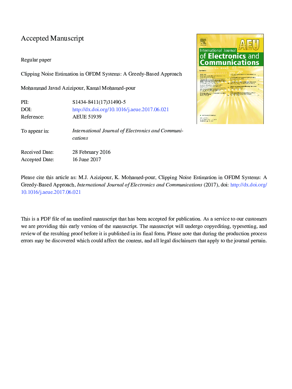 Clipping noise estimation in OFDM systems: A greedy-based approach