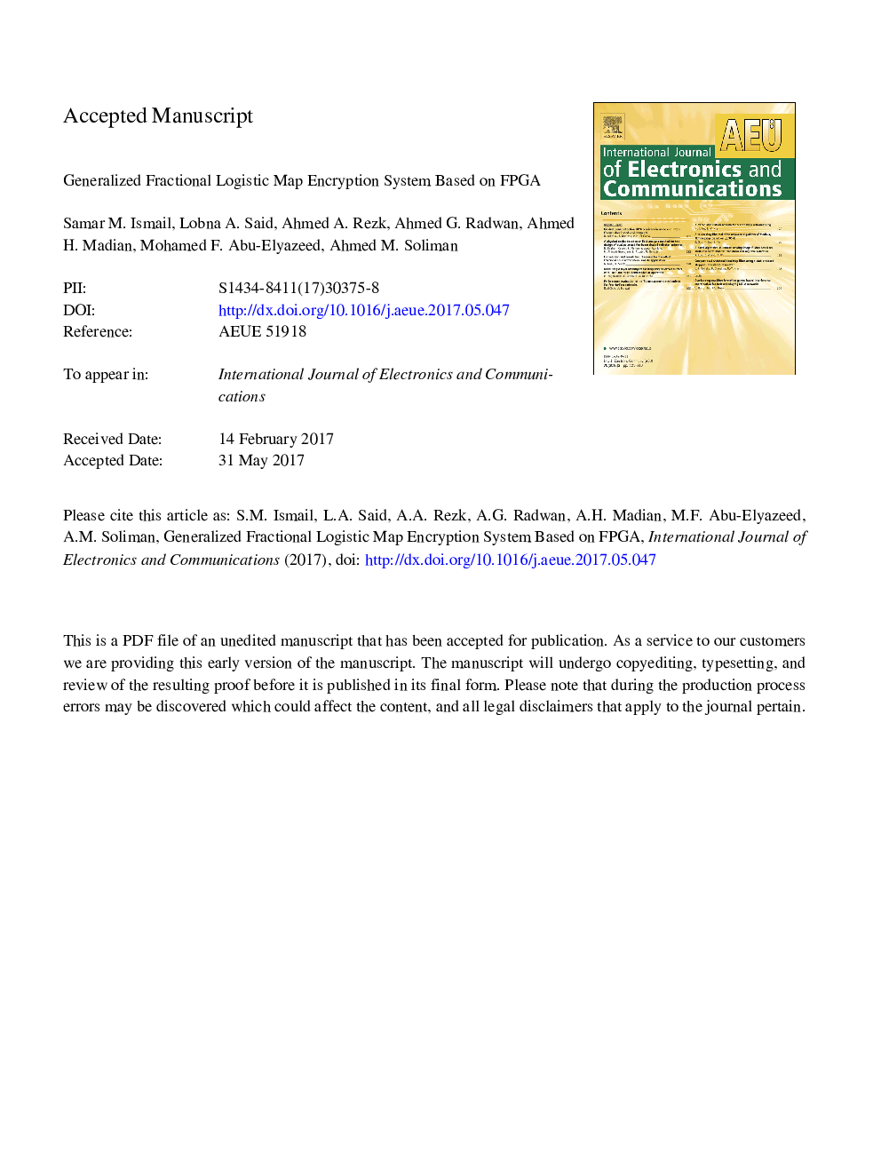 Generalized fractional logistic map encryption system based on FPGA