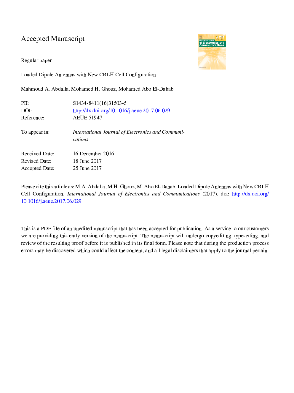 Loaded dipole antennas with new CRLH cell configuration