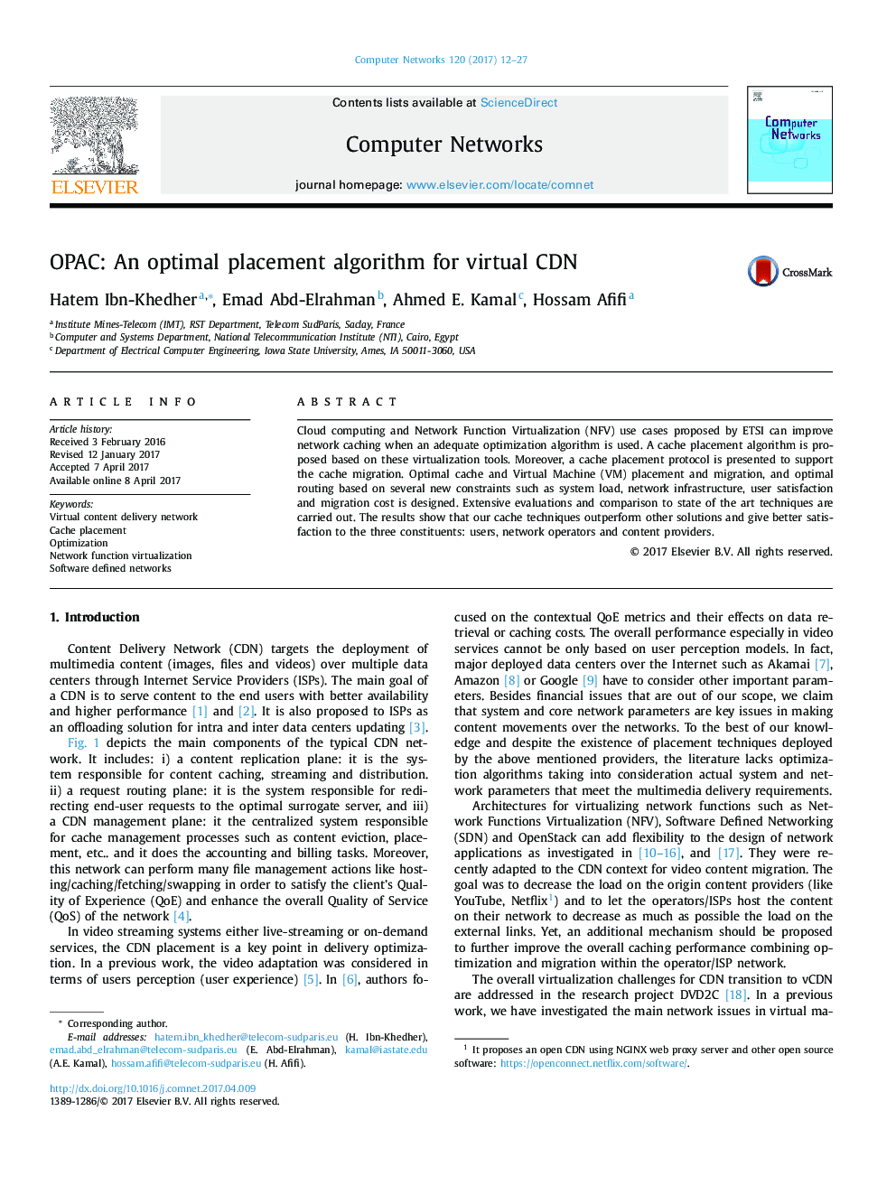 OPAC: An optimal placement algorithm for virtual CDN