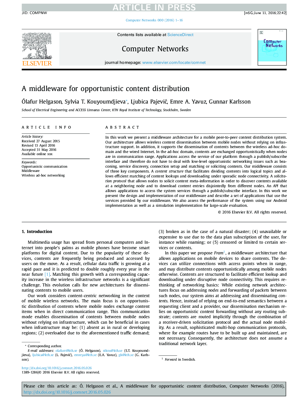 A middleware for opportunistic content distribution