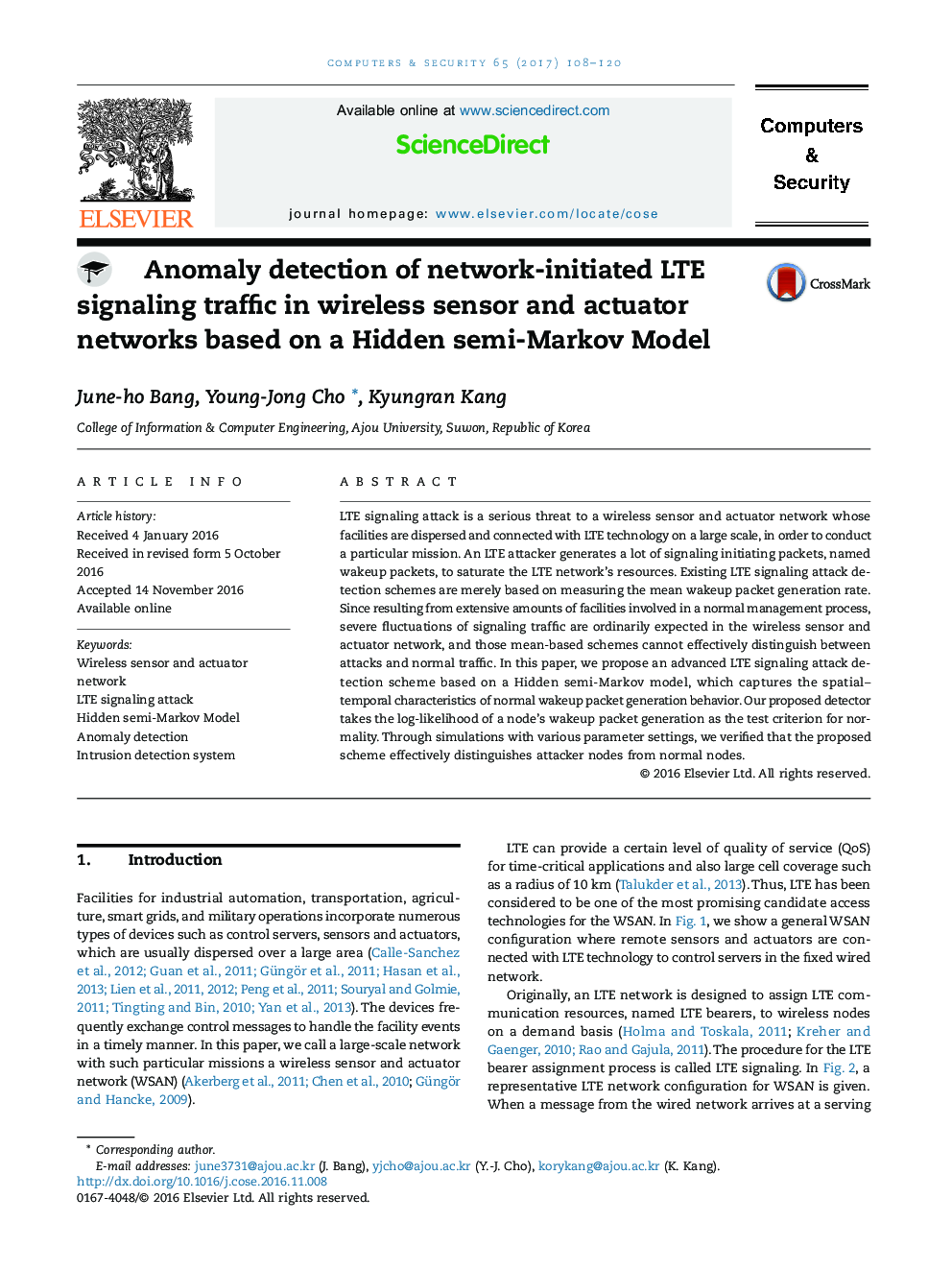 Anomaly detection of network-initiated LTE signaling traffic in wireless sensor and actuator networks based on a Hidden semi-Markov Model