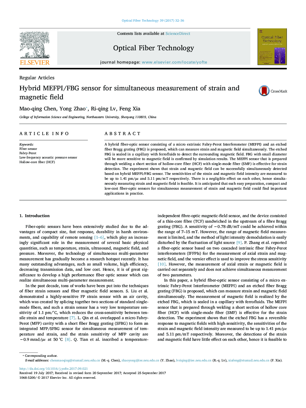 Hybrid MEFPI/FBG sensor for simultaneous measurement of strain and magnetic field