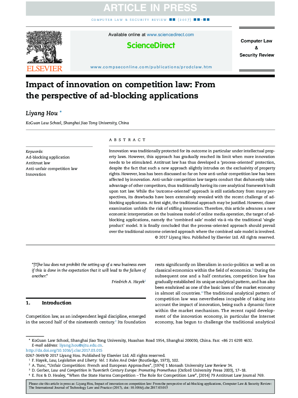 Impact of innovation on competition law: From the perspective of ad-blocking applications