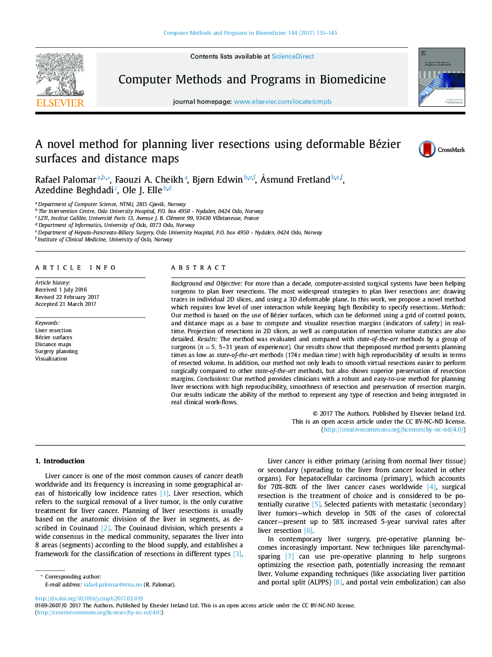 A novel method for planning liver resections using deformable Bézier surfaces and distance maps