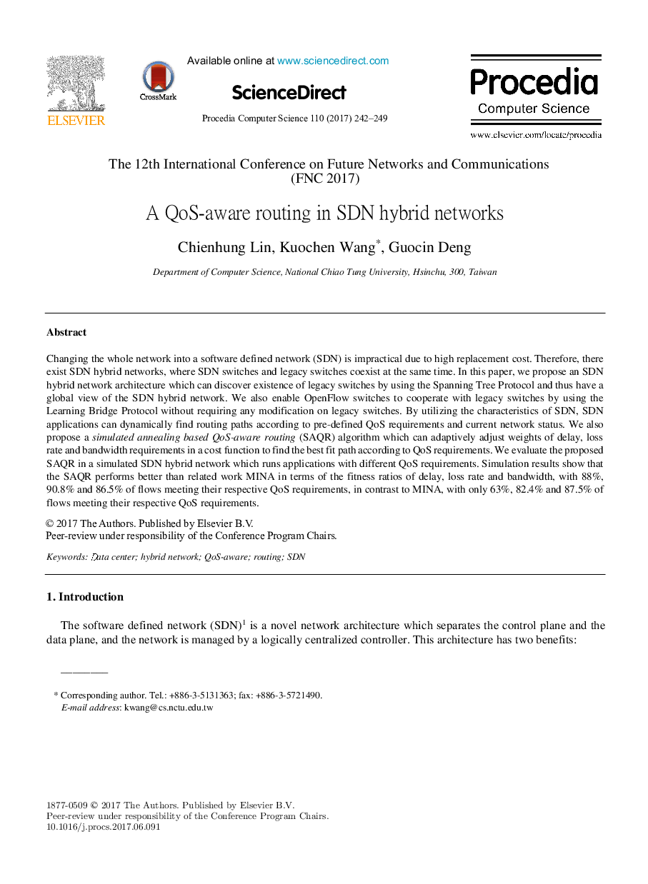 A QoS-aware routing in SDN hybrid networks