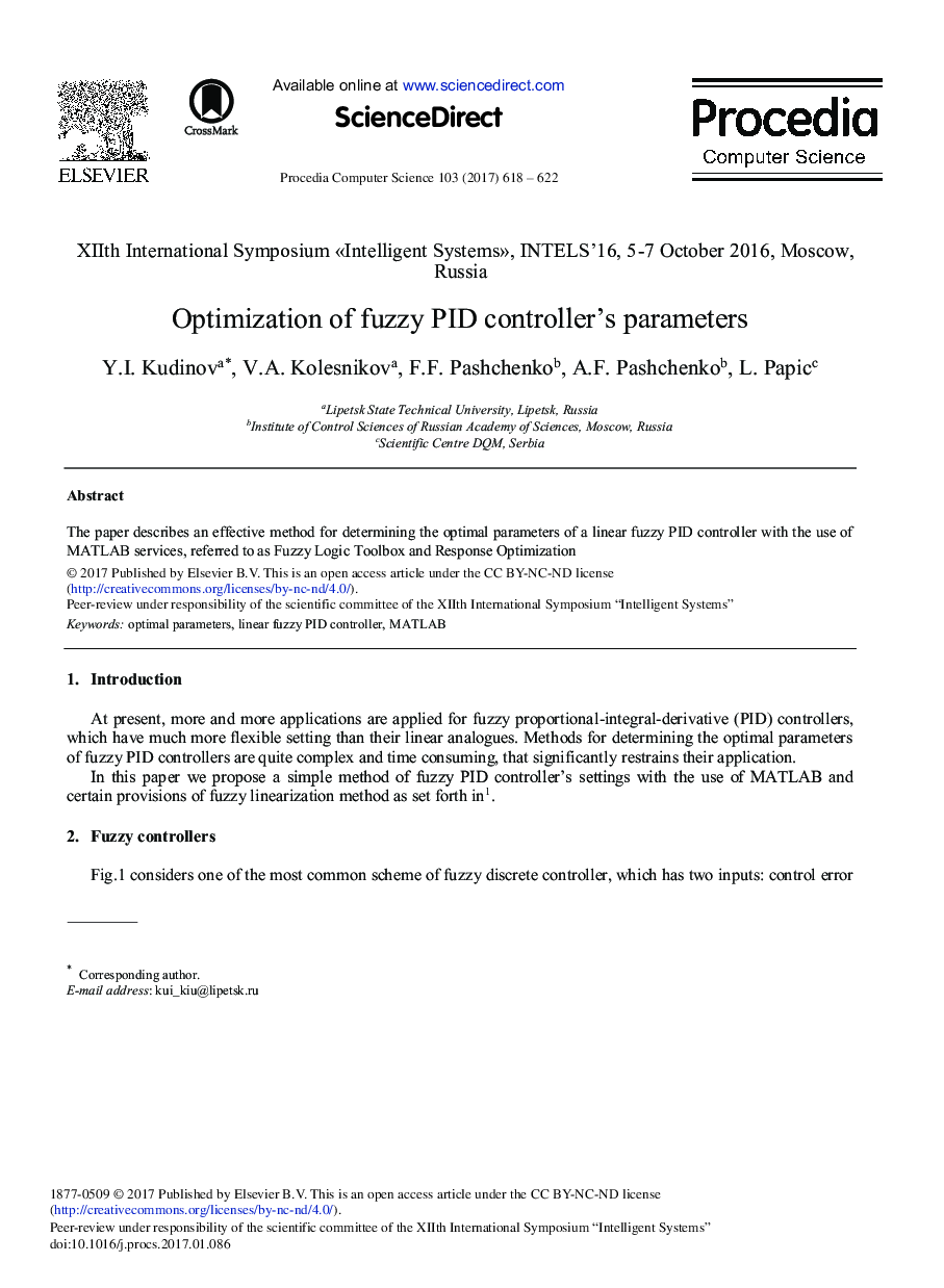 Optimization of Fuzzy PID Controller's Parameters