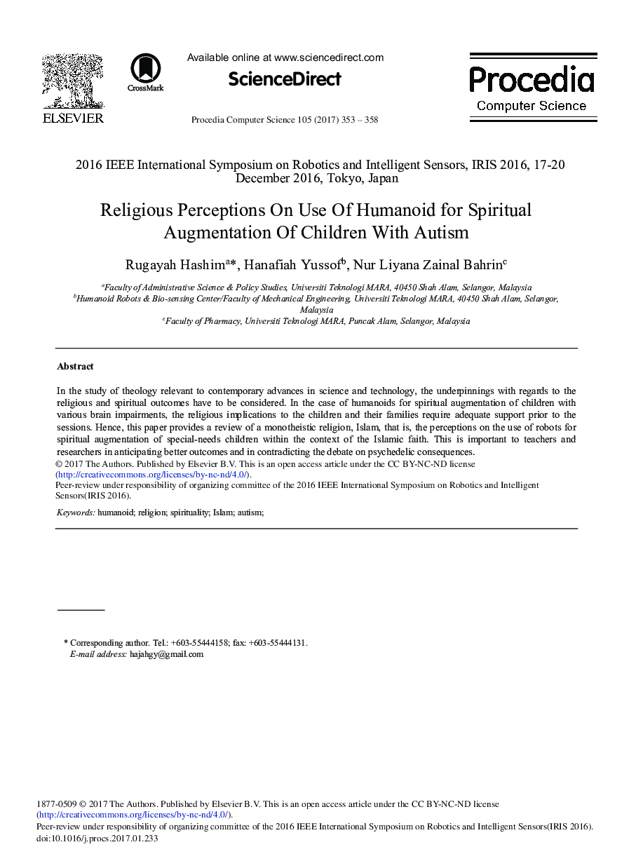 Religious Perceptions on Use of Humanoid for Spiritual Augmentation of Children With Autism