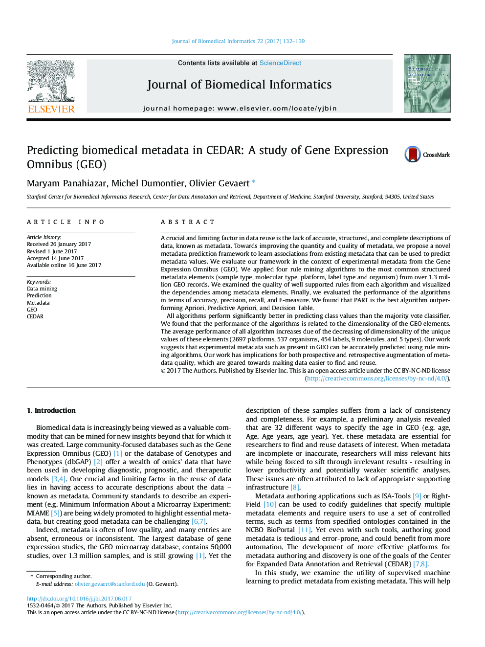 پیش بینی ابرداده های زیست پزشکی در CEDAR: مطالعه Omnibus Expression ژن (GEO)