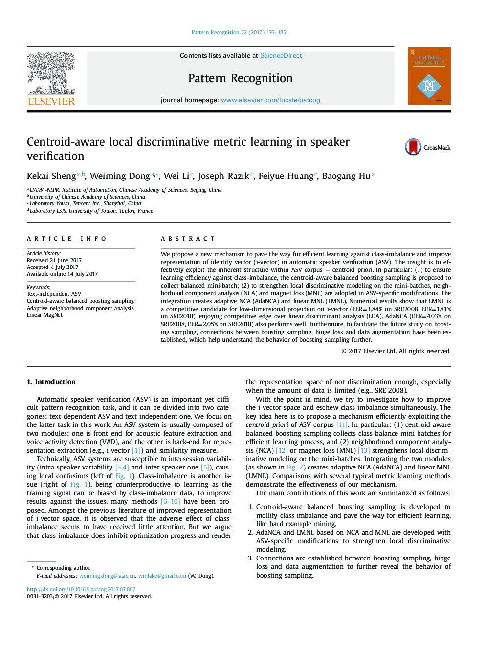 عکس صفحه اول مقاله: Centroid-aware local discriminative metric learning in speaker verification Centroid-aware local discriminative metric learning in speaker verification