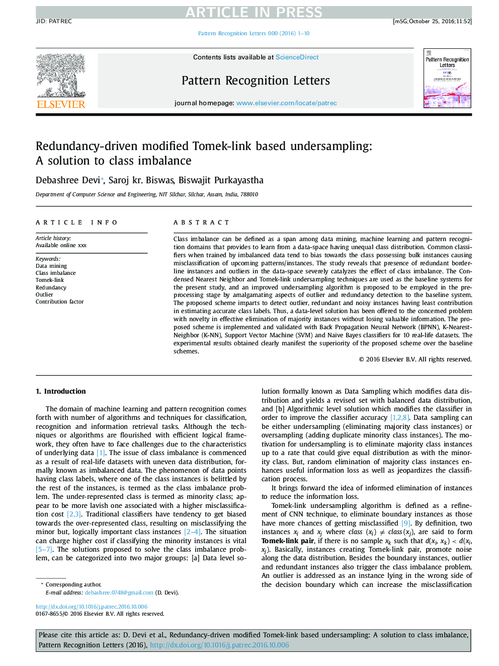 Redundancy-driven modified Tomek-link based undersampling: A solution to class imbalance